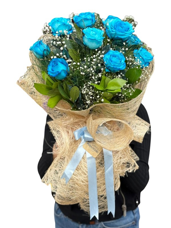 11 Adet İthal Mavi Gül Buketi