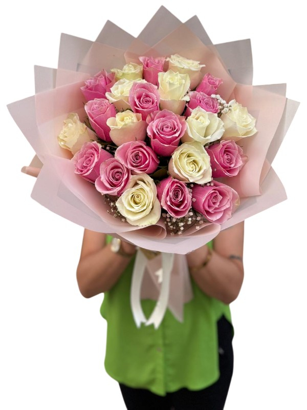 23'lü Pembe & Beyaz Gül Buketi
