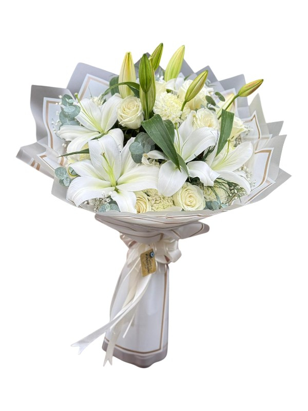 Beyaz Lilyum ve Gül Buketi