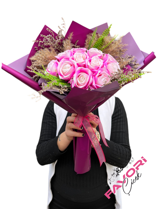 Fuşya Yapay Gül Buketi