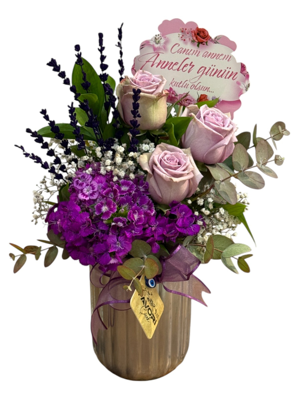 Lavanta ve Gül Dokunuşlu Mor Aranjman