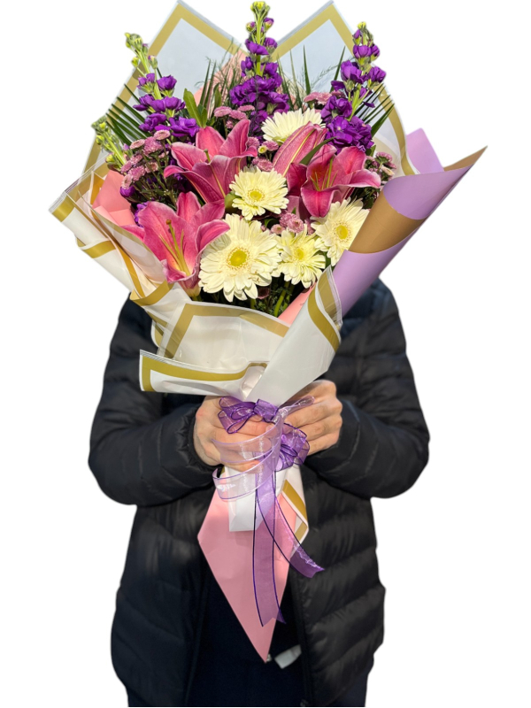 Mor Şebboy & Pembe Lilyum Buketi