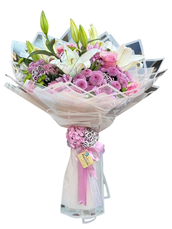 Pembe & Beyaz Uyumlu Özel Tasarım Buket