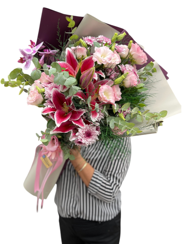 Pembe Lilyum ve Orkide Buketi
