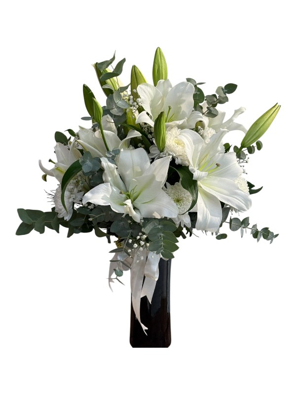 Özel Siyah Vazoda Beyaz Lilyumlar