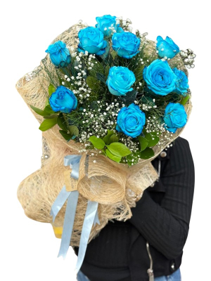 11 Adet İthal Mavi Gül Buketi