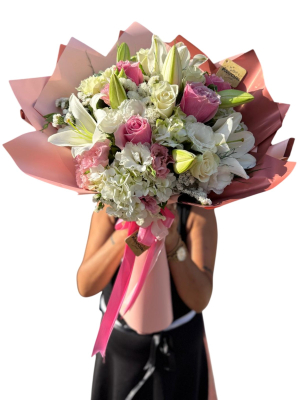 Lilyum ve Pembe Gül Buketi