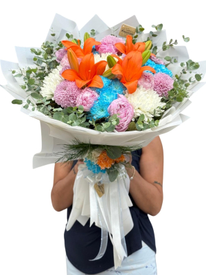 Turuncu Lilyumlu Premium Buket