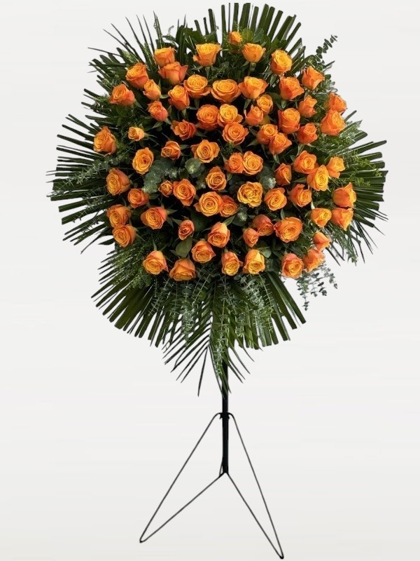 Turuncu Güllerden Ferforje Çelenk