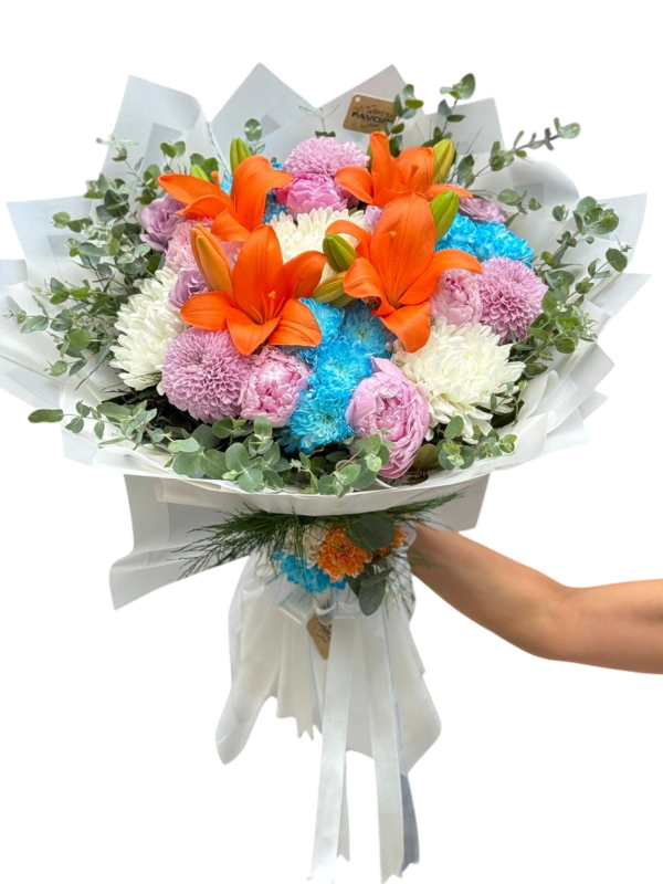 Turuncu Lilyumlu Premium Buket