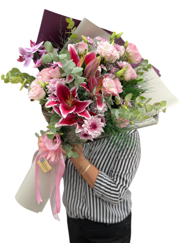 Pembe Lilyum ve Orkide Buketi