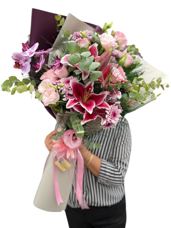 Pembe Lilyum ve Orkide Buketi